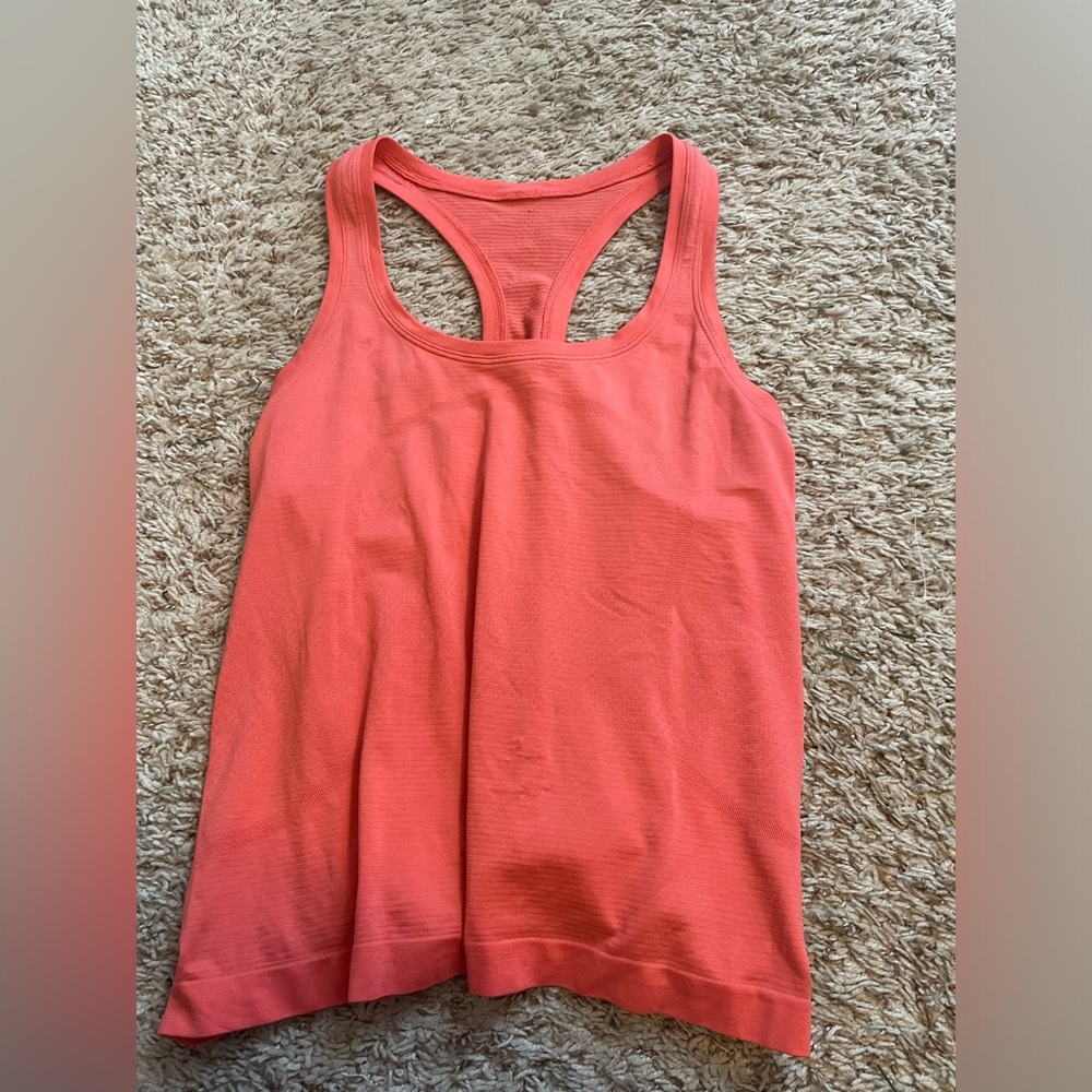 lululemon swiftly tanktop size 8 color coral orange